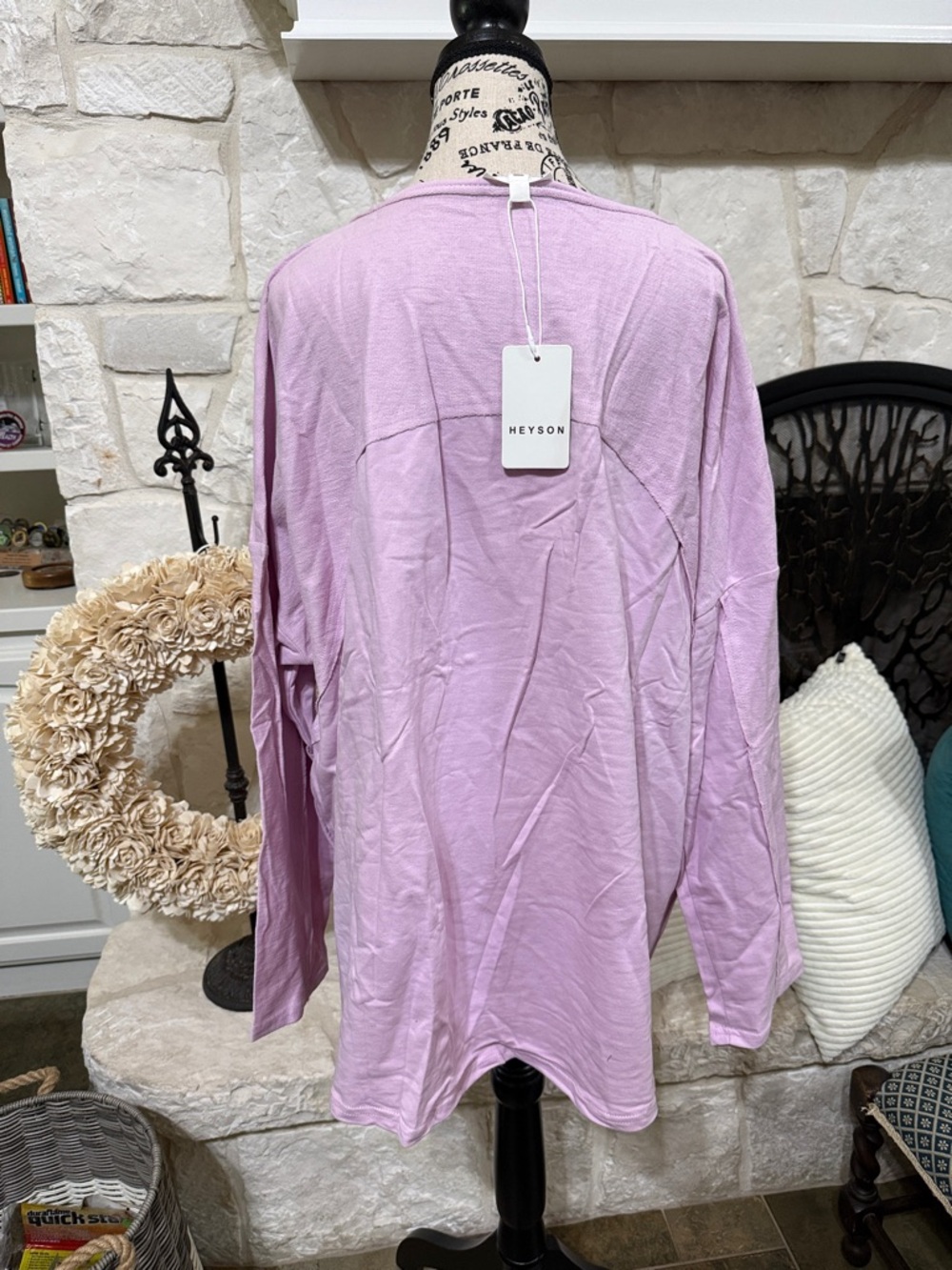 Relaxed Light Lavender Long Sleeve Scoop Neck Top - Picture 2 of 5